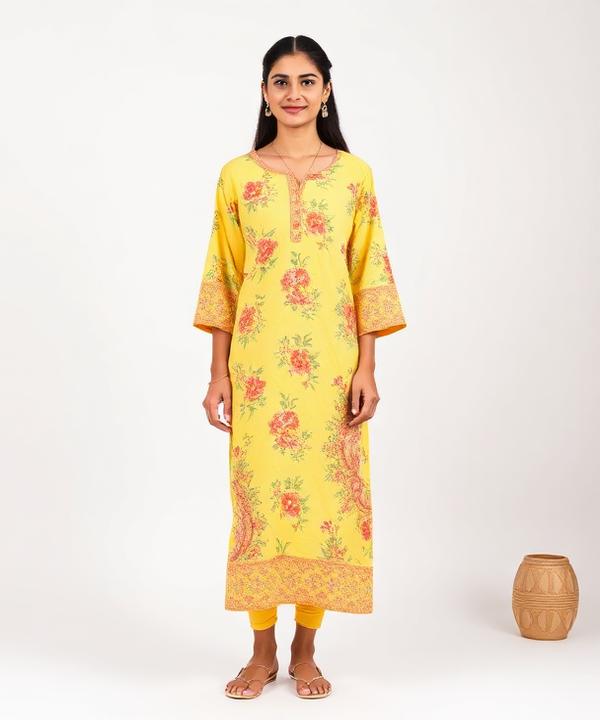 Floral Print Cotton Dress – Yellow
