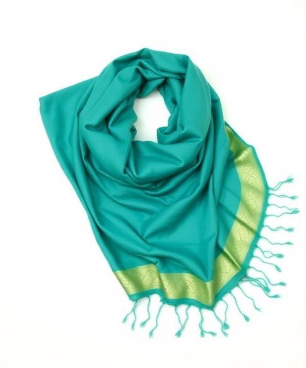 Silk Dupatta with Gold Border – Teal