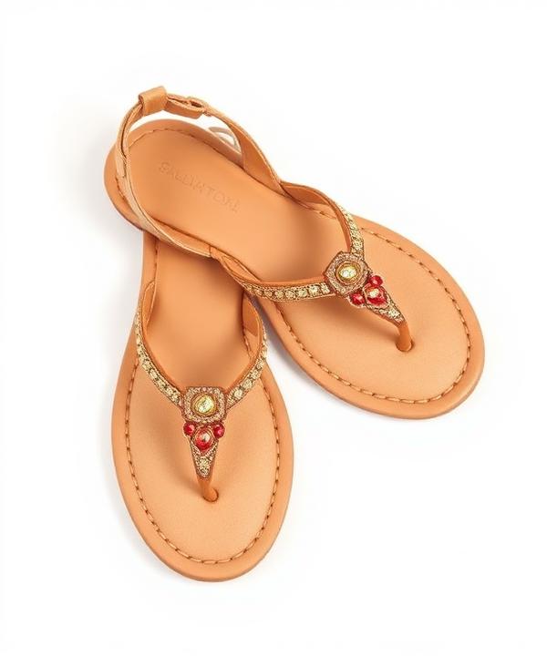 Embellished Flat Sandals – Beige